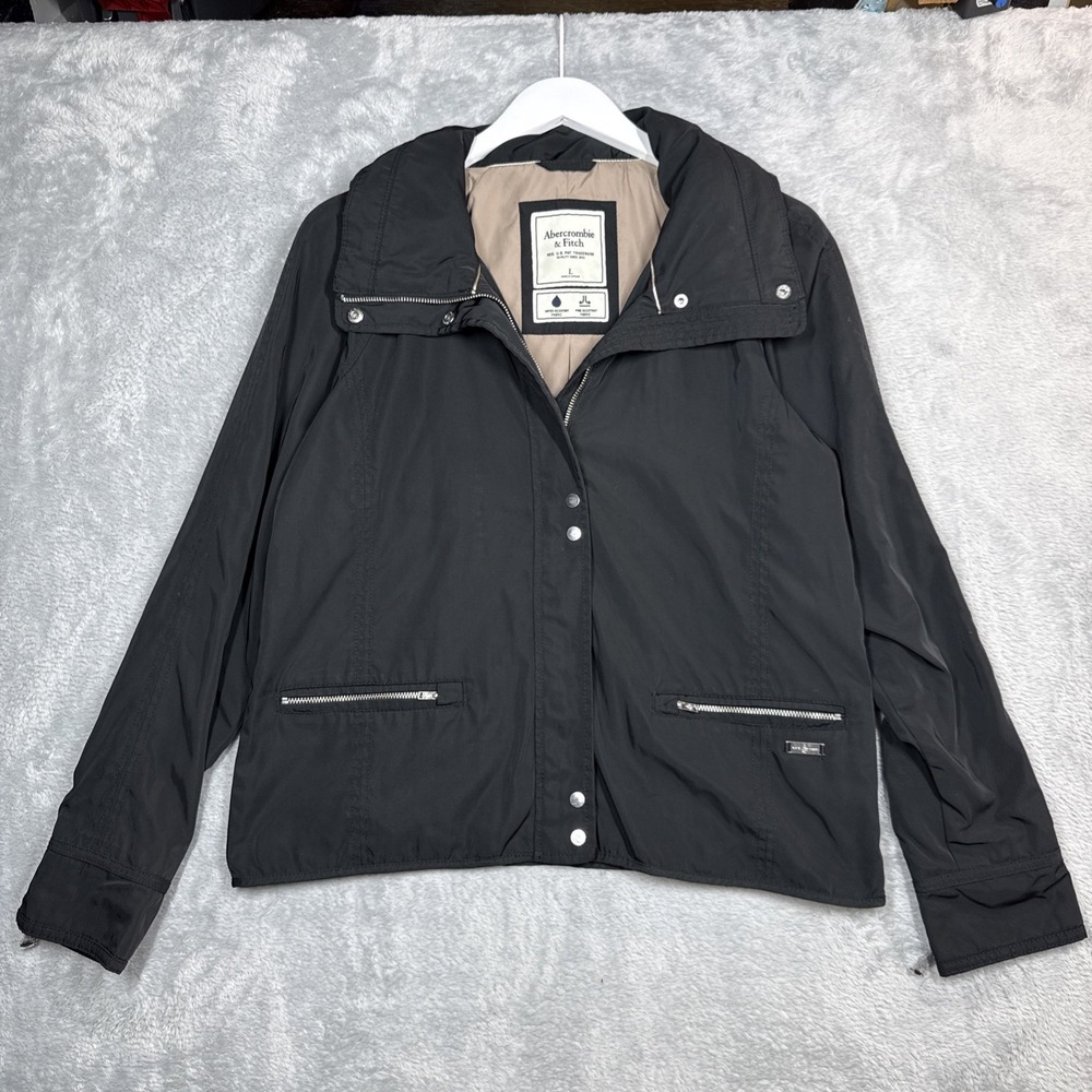 Abercrombie & Fitch Wind Water Resistant Jacket Womens‎ Large Black Zip Cuff